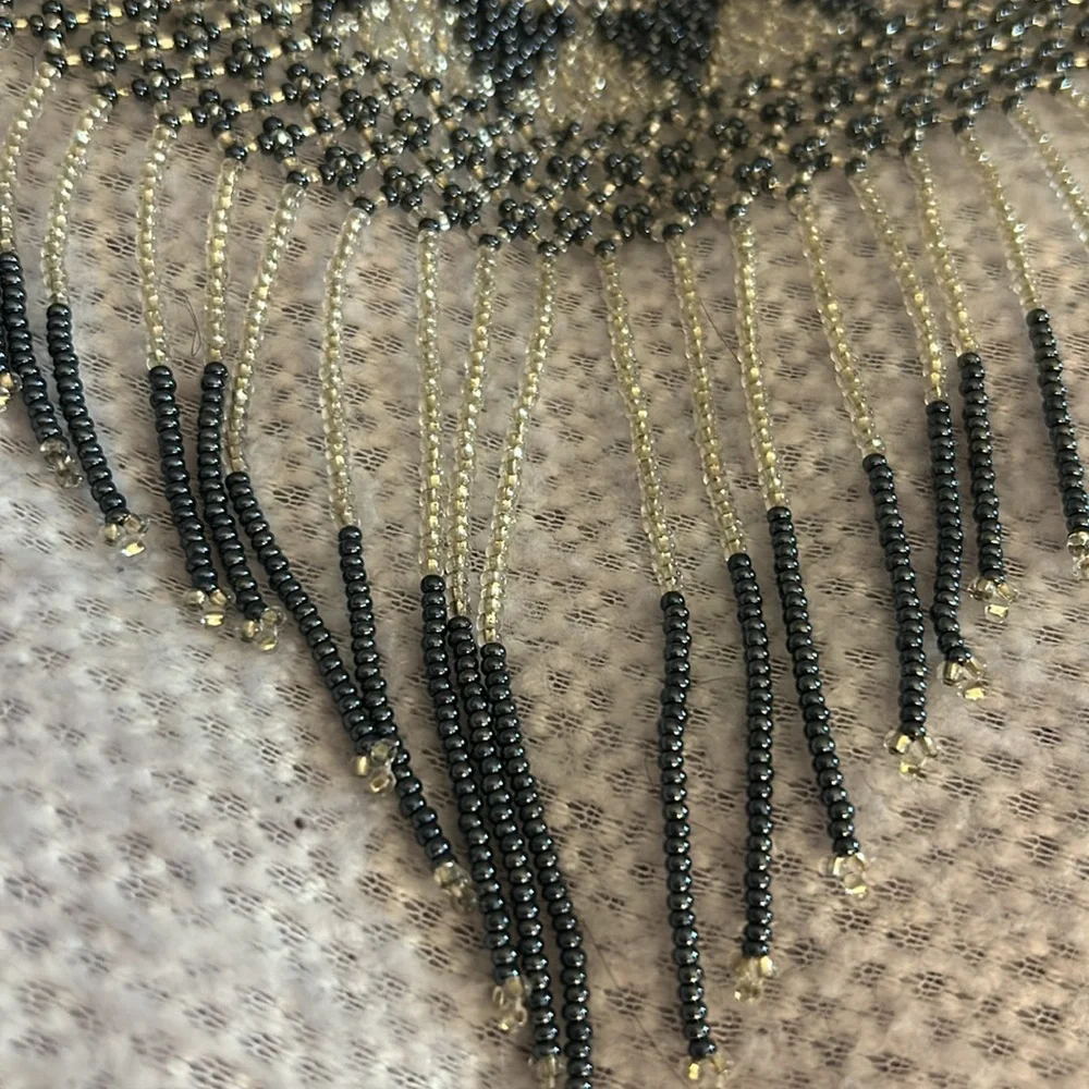Vintage Beaded Collar Necklace Slate and Silver - Picture 6 of 14